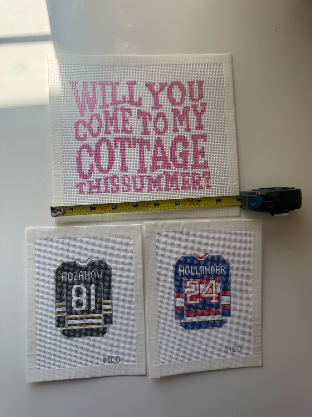 Heated Rivalry Needlepoint Canvases with threads
